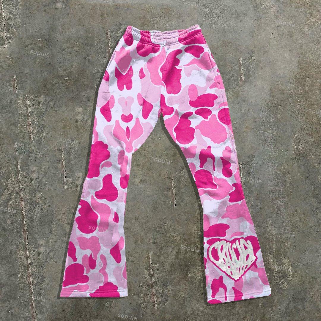 Sopula Unisex Men's Street Camo Heart Graphic Print Flared Pants Product Image