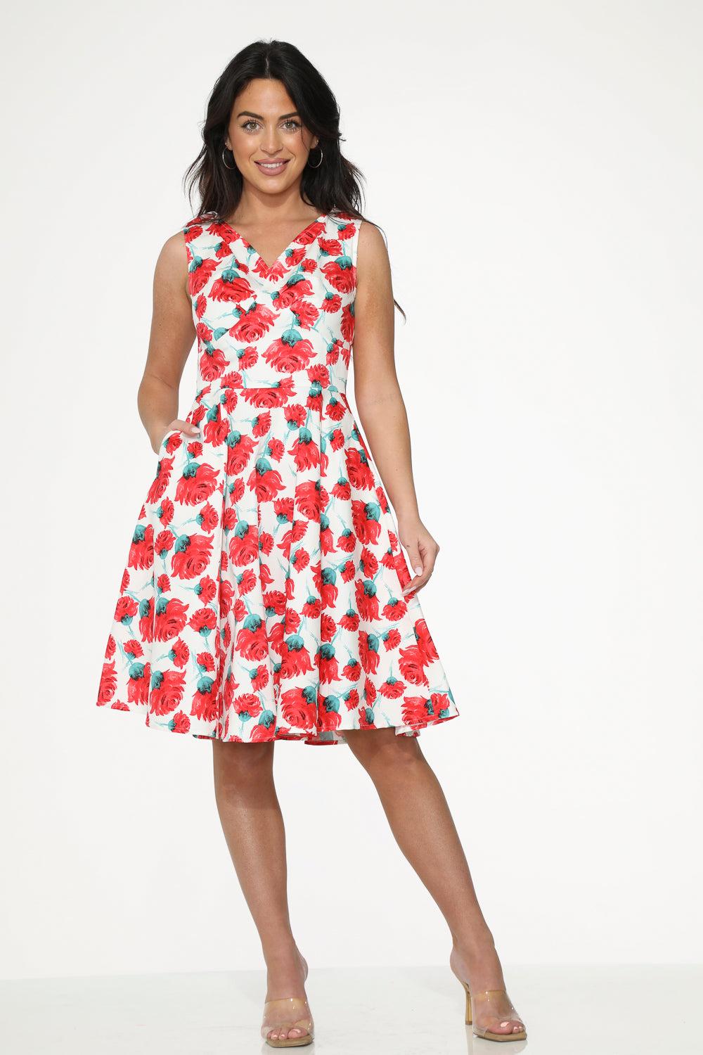 White Red Rose Swing Dress Product Image