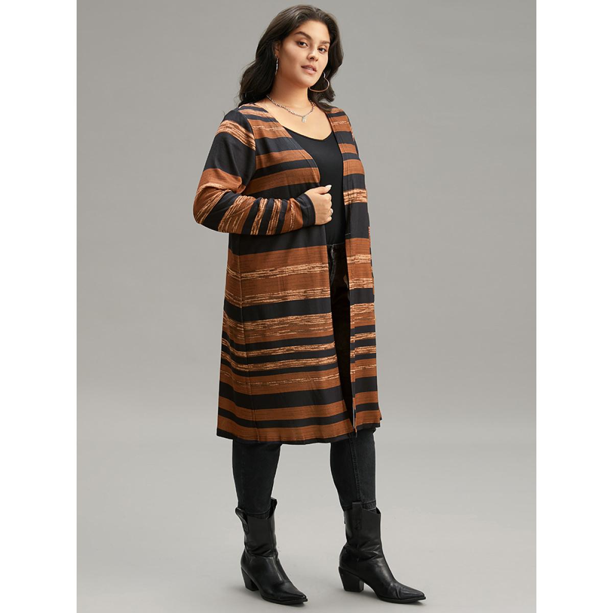Plus Size Halloween Striped Open Front Kimono Women DarkBrown Casual Dailywear Kimonos BloomChic 30/6X Product Image