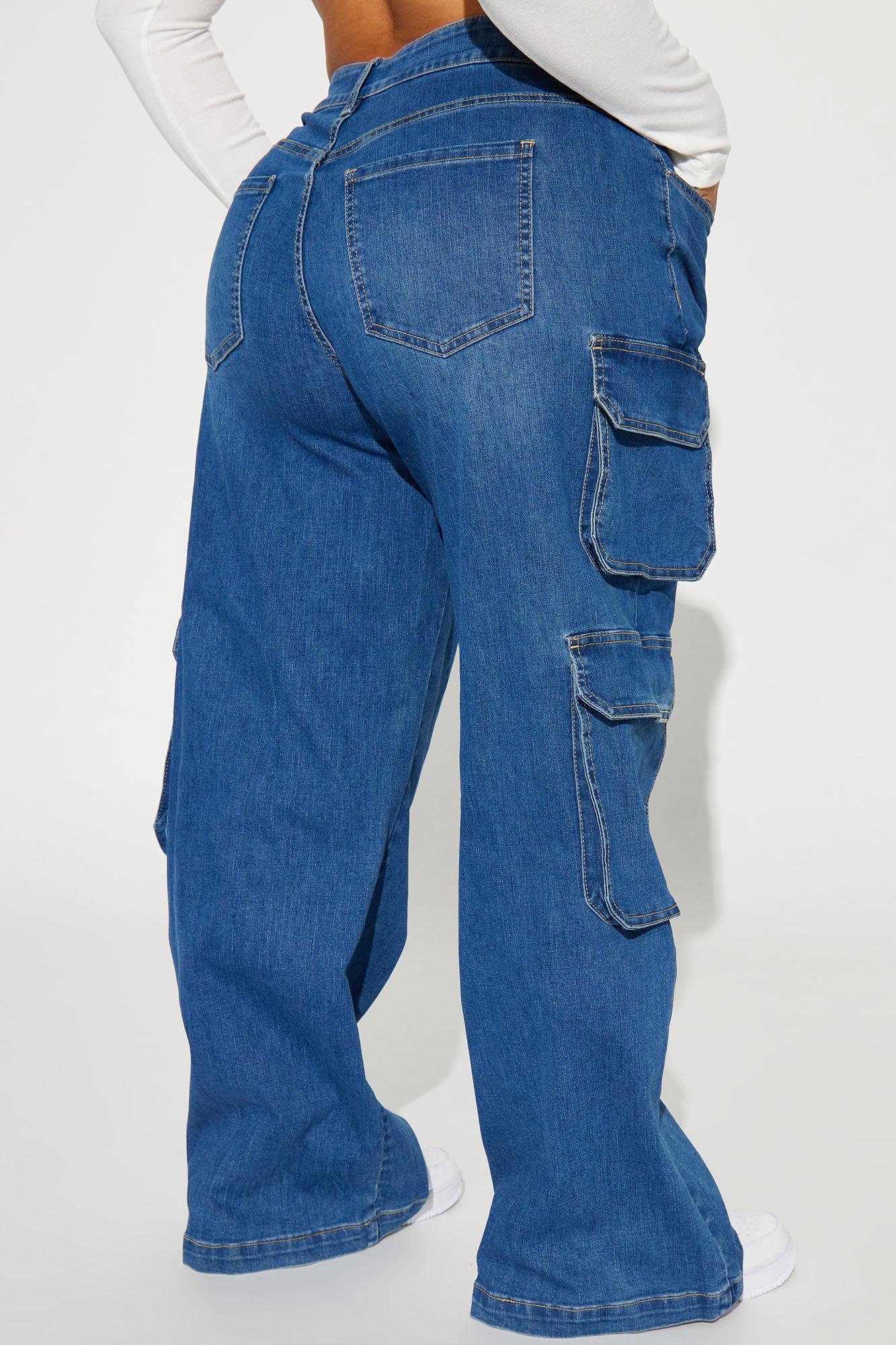 Deep Dive Low Stretch Cargo Jeans - Medium Wash Product Image
