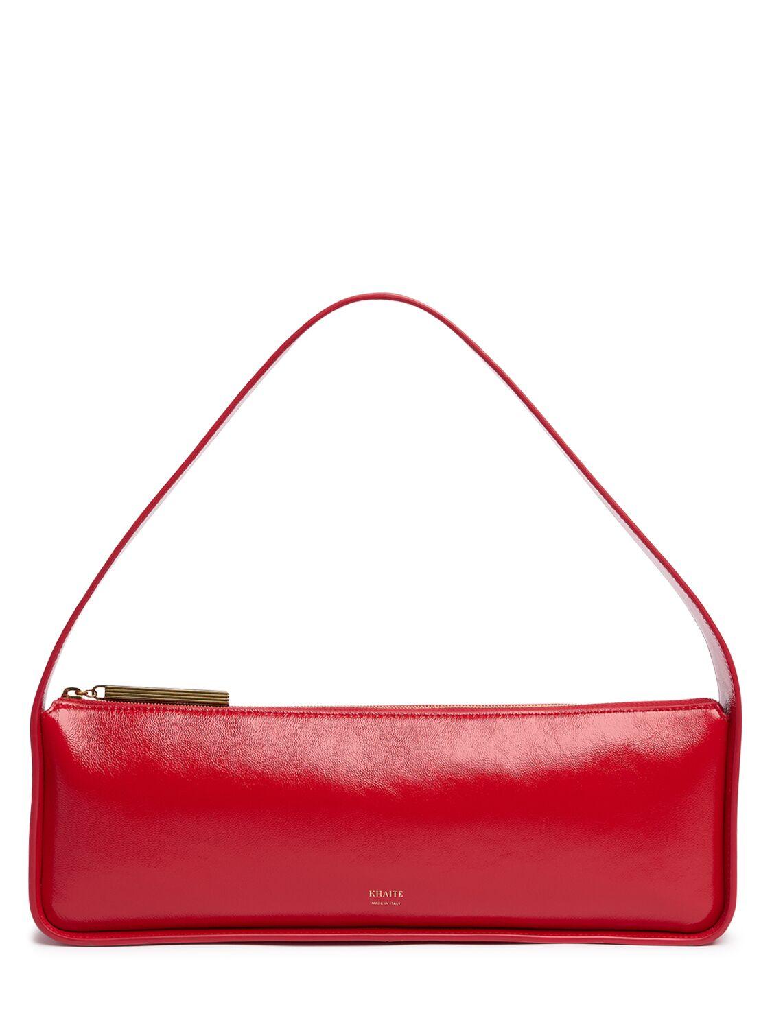 KHAITE Lori Crackle Patent Leather Shoulder Bag In Red Product Image