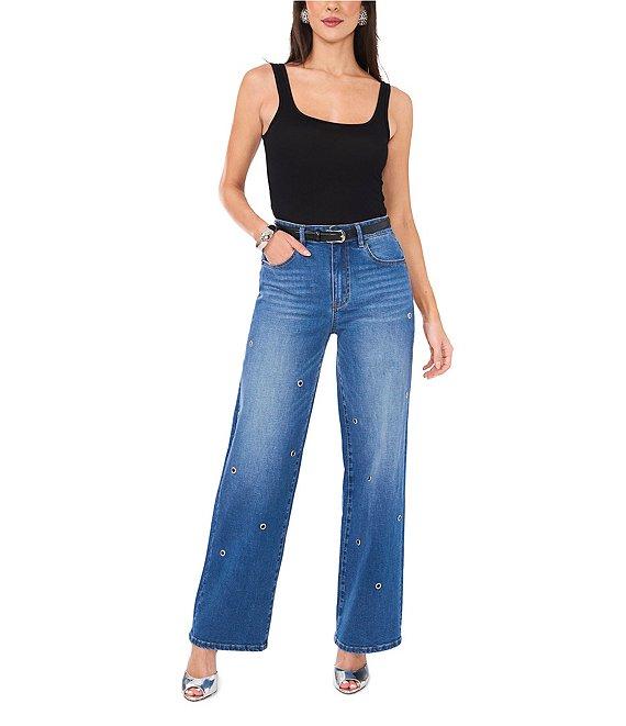 Vince Camuto Wide-Leg Grommet Detail Jeans Product Image