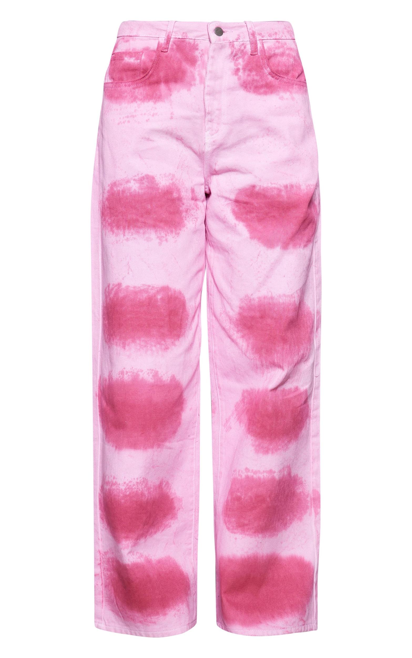 Pink Tie Dye Denim Wide Leg Jeans Product Image