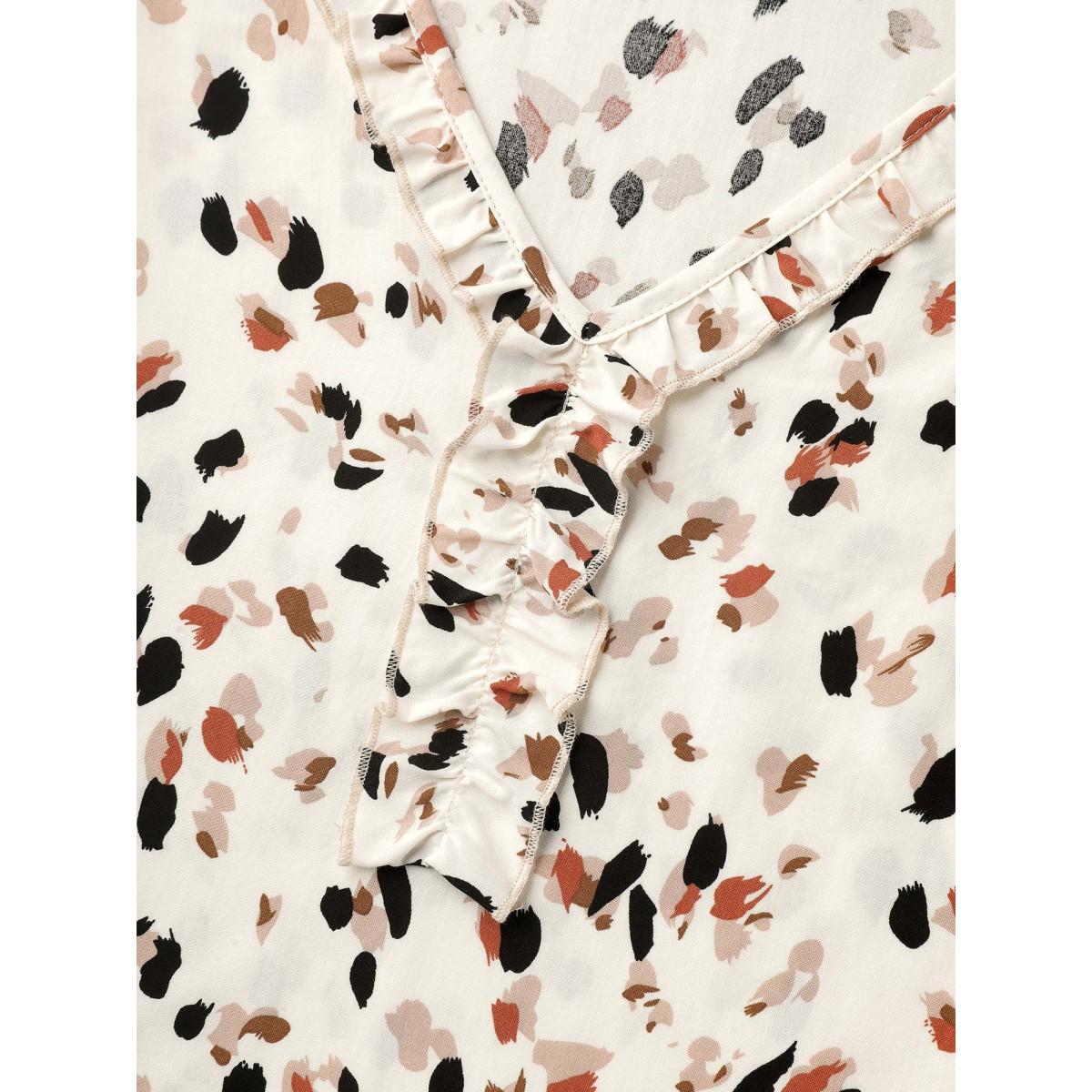 Plus Size Ivory Leopard Print Ruffled Detail Shirt Women Elegant Elbow-length sleeve V-neck Everyday Blouses BloomChic 10/M Product Image