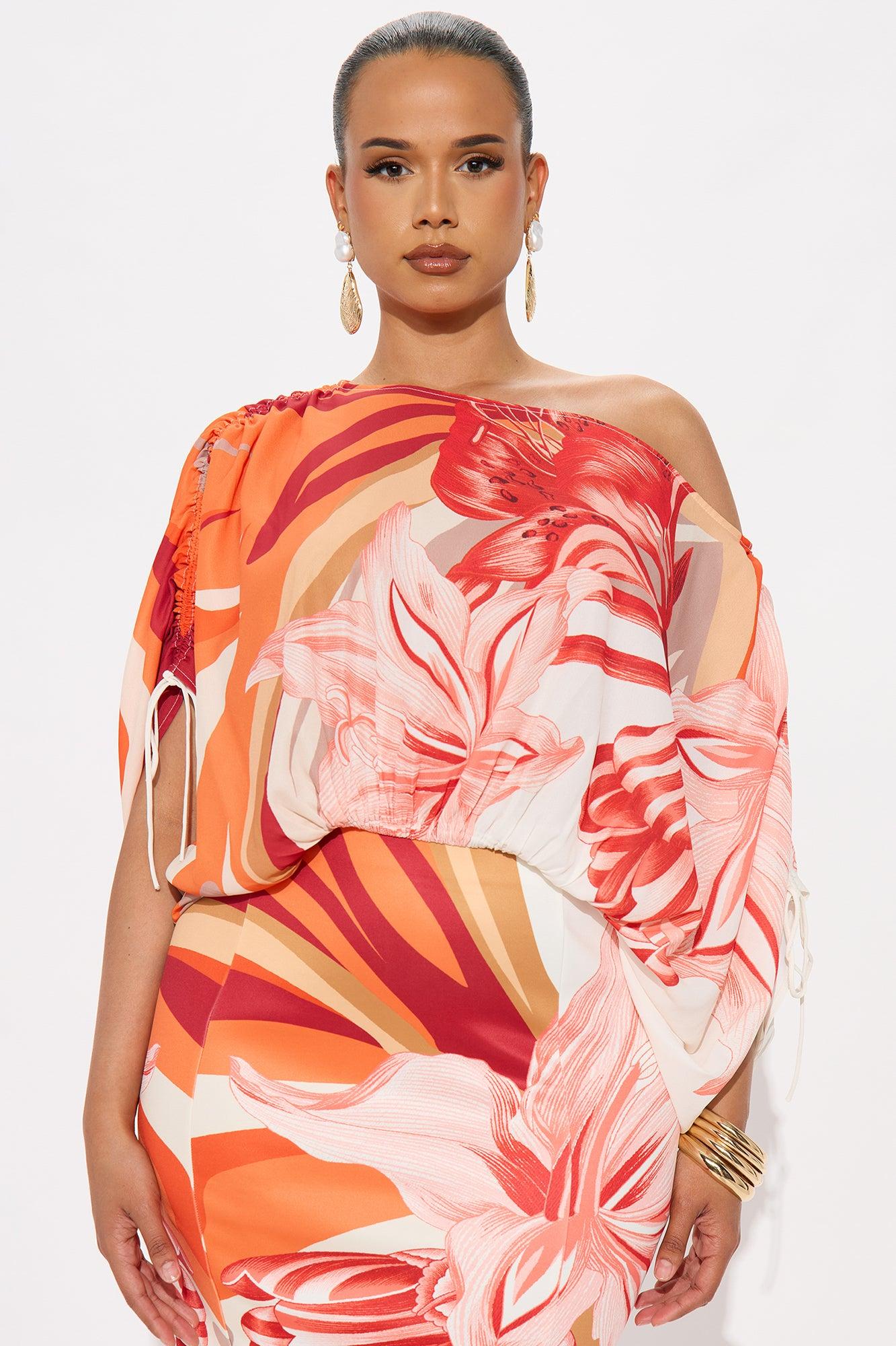 Floral Destination Midi Skirt Set - Red/combo Female Product Image