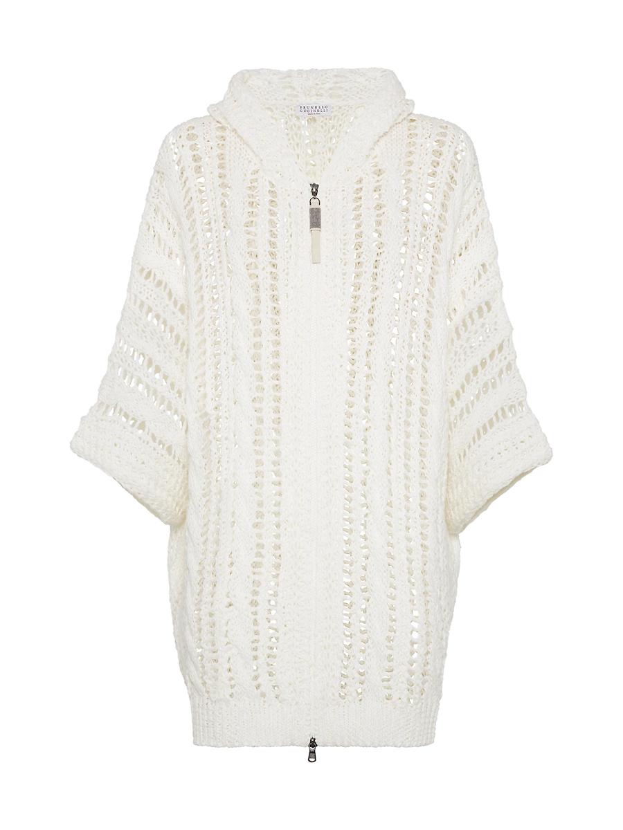 Womens Hooded Cardigan with Shiny Zipper Pull Product Image