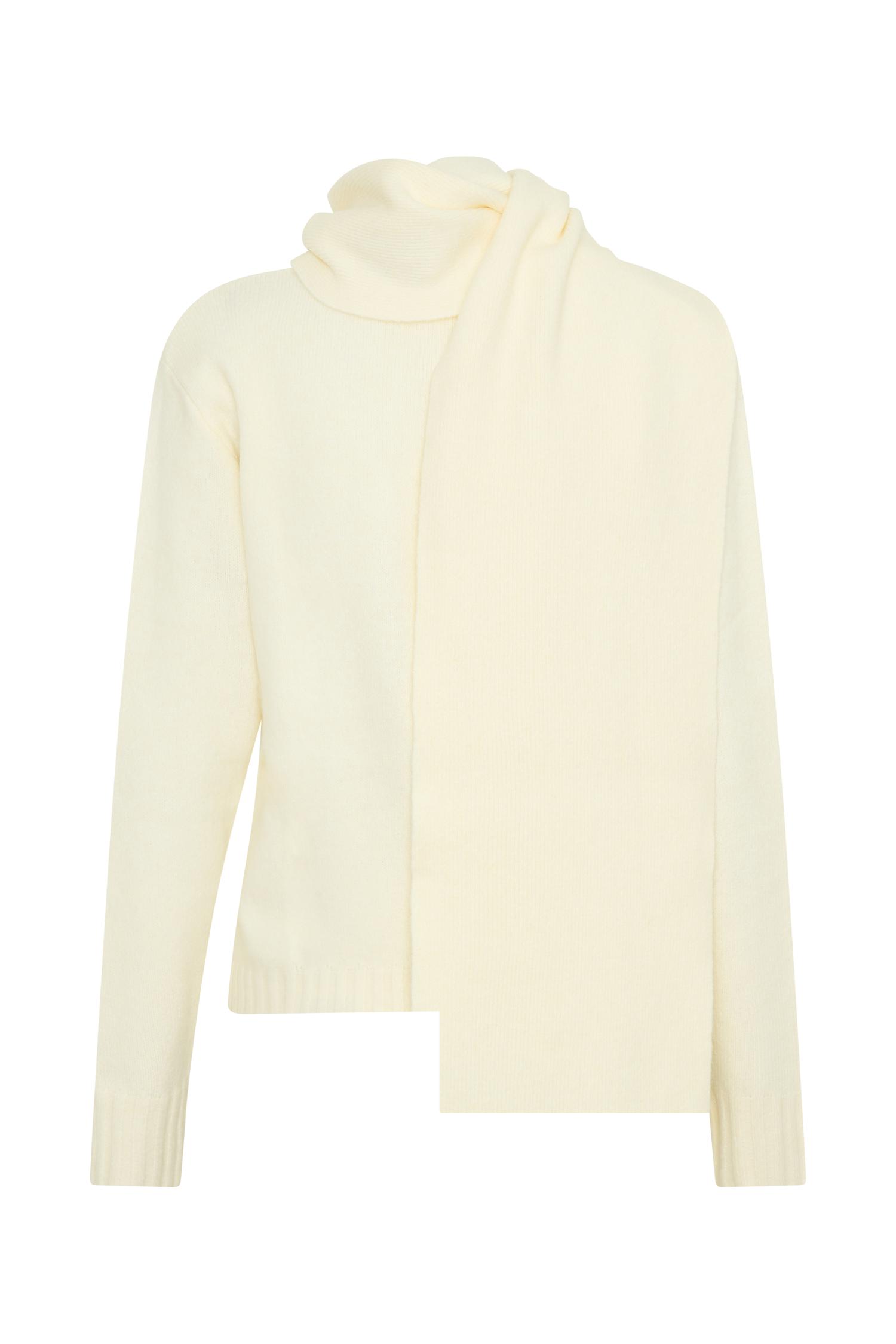 Ella V Neck Knit Jumper With Scarf - Ivory Marle Product Image