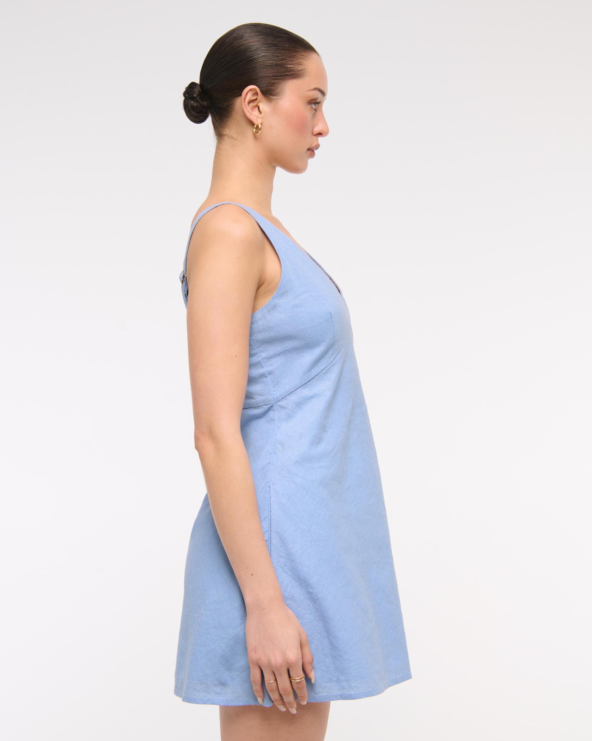 V-Neck Linen-Blend Mini Dress Product Image