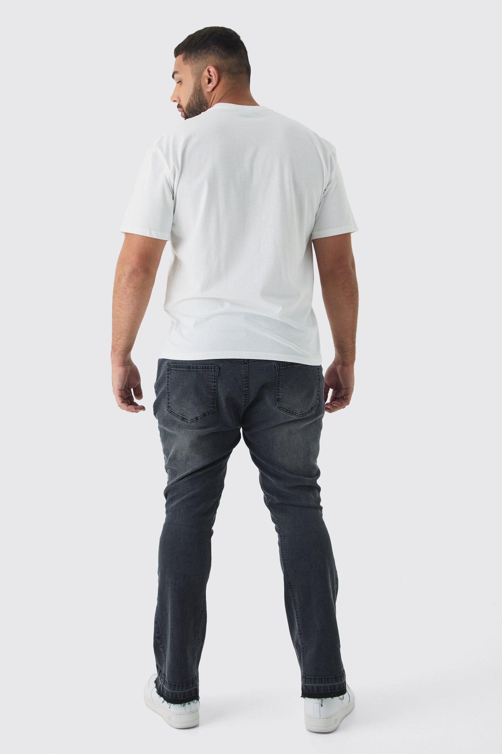 Plus Ripped Gusset Detail Stretch Skinny Flared Jeans | boohooMAN USA Product Image