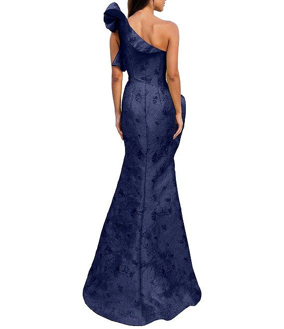 Terani Couture One Shoulder Jacquard Ruffle Long Gown Product Image