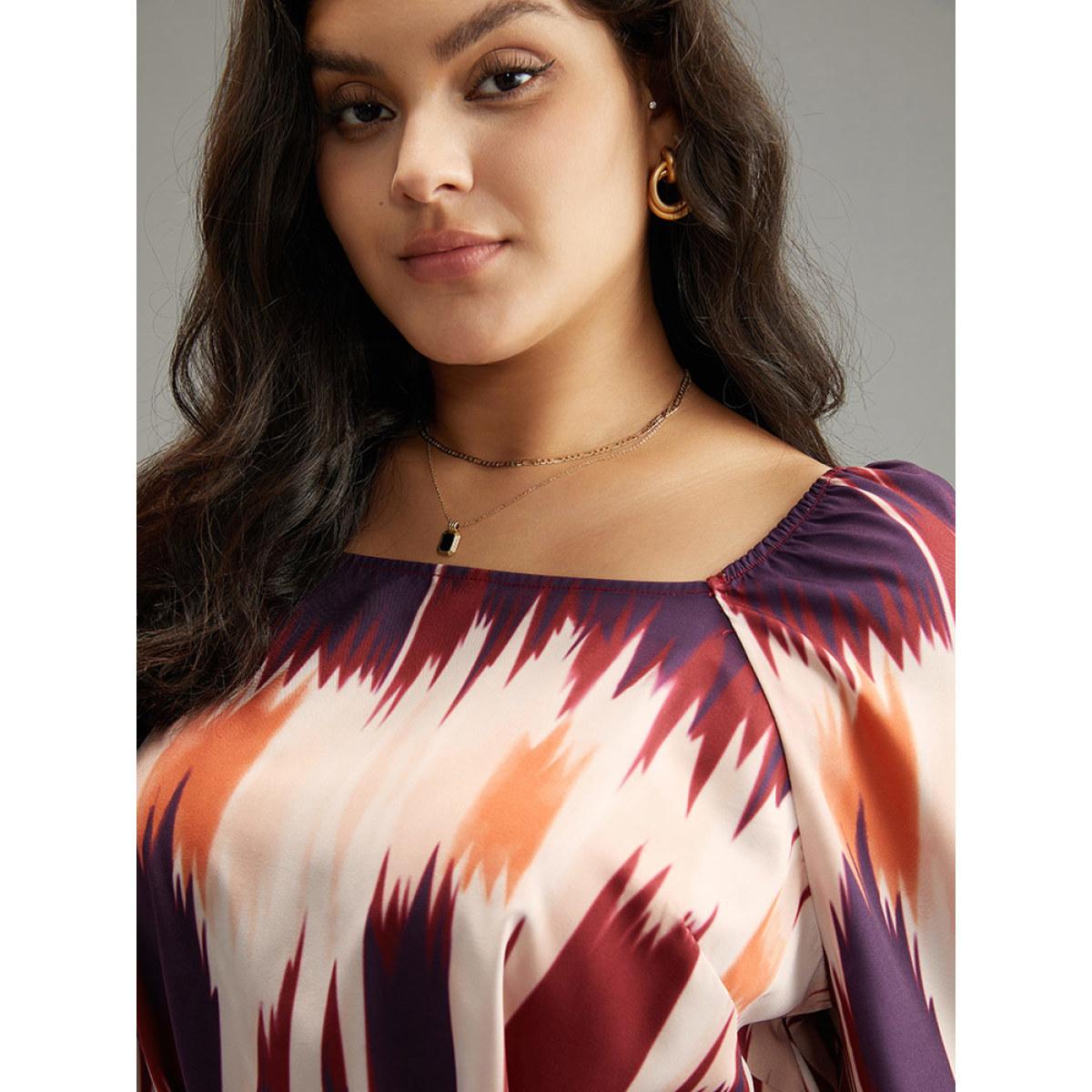 Plus Size Multicolor Tie Dye Print Ties Square Neck Blouse Women Office Long Sleeve Square Neck Dailywear Blouses BloomChic 22-24/3X Product Image