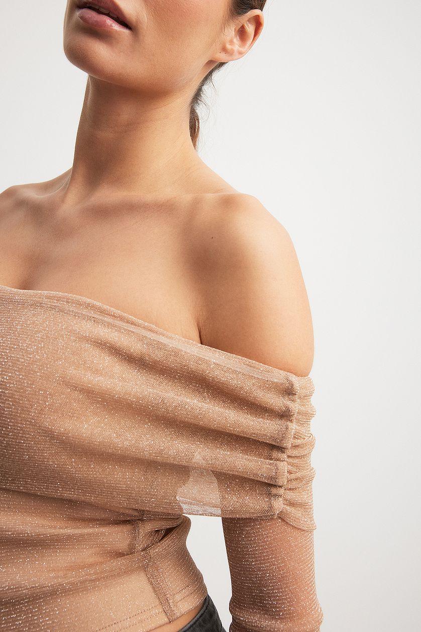 Off Shoulder Mesh Glitter Top Product Image
