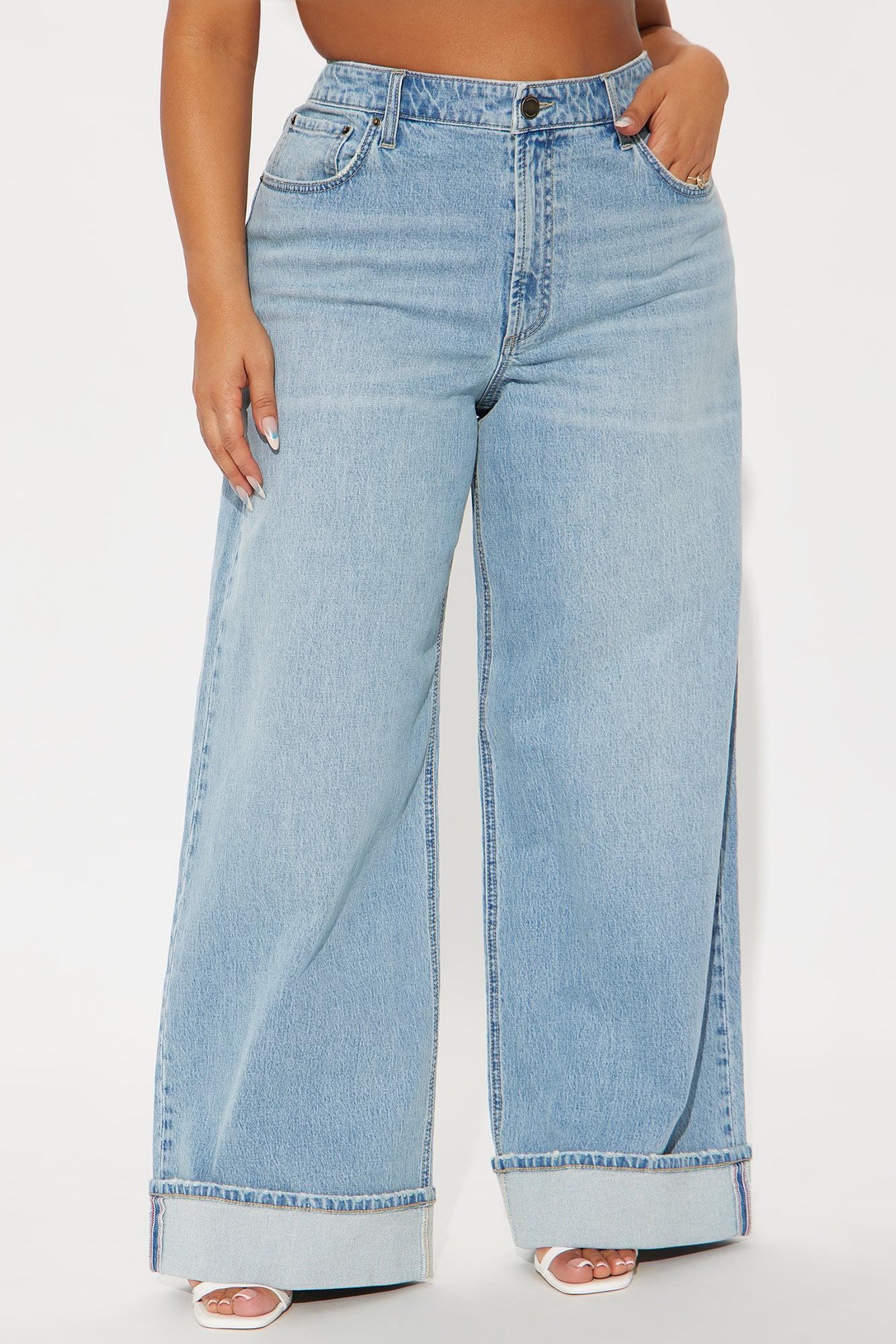 Anika Cuffed Wide Leg Jeans - Light Wash Product Image