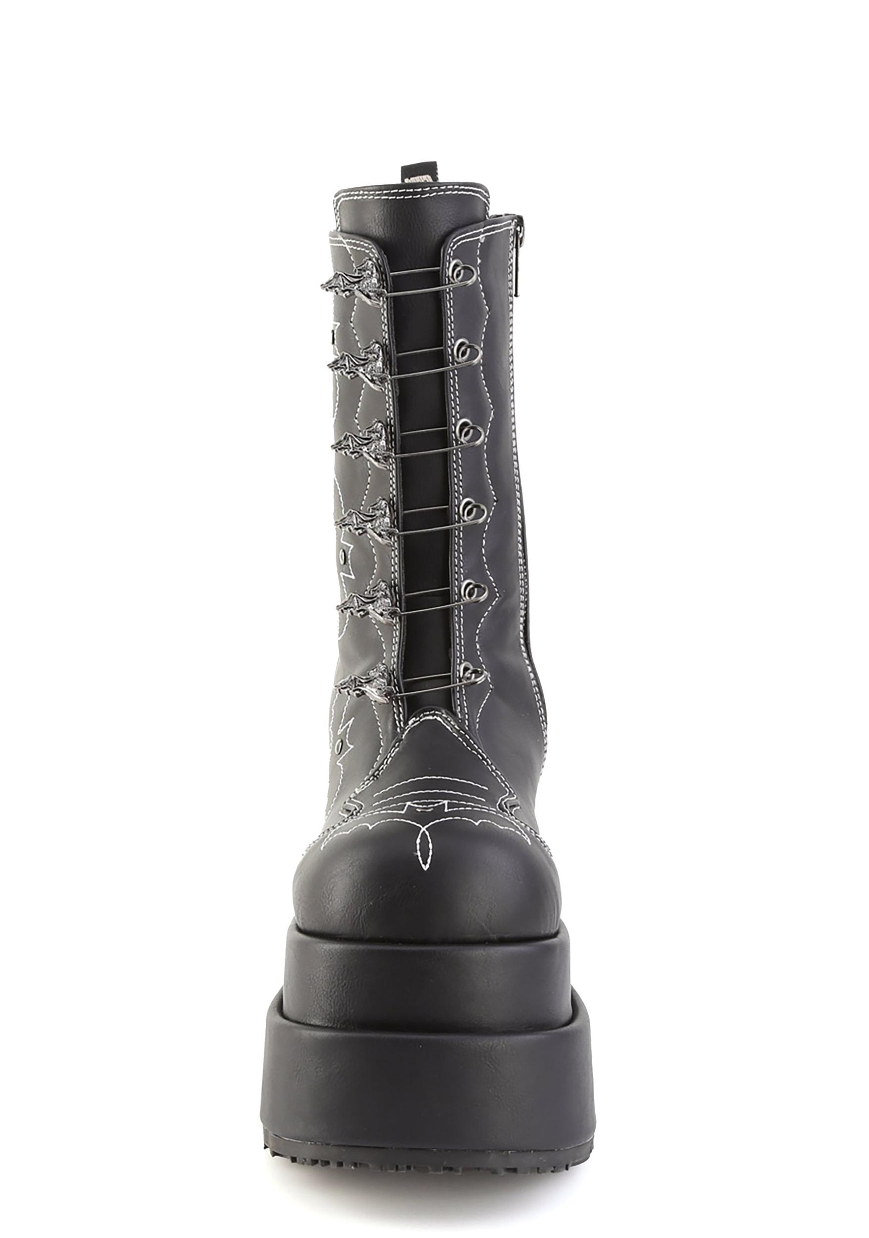 Demonia Bear-182 Platform Boots With Bat Stitching - Black Product Image