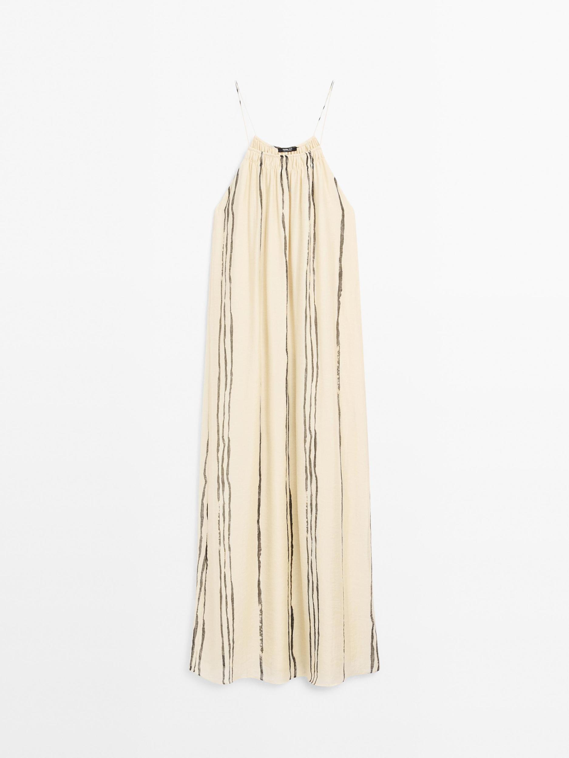 Flowing stripe print midi dress Product Image