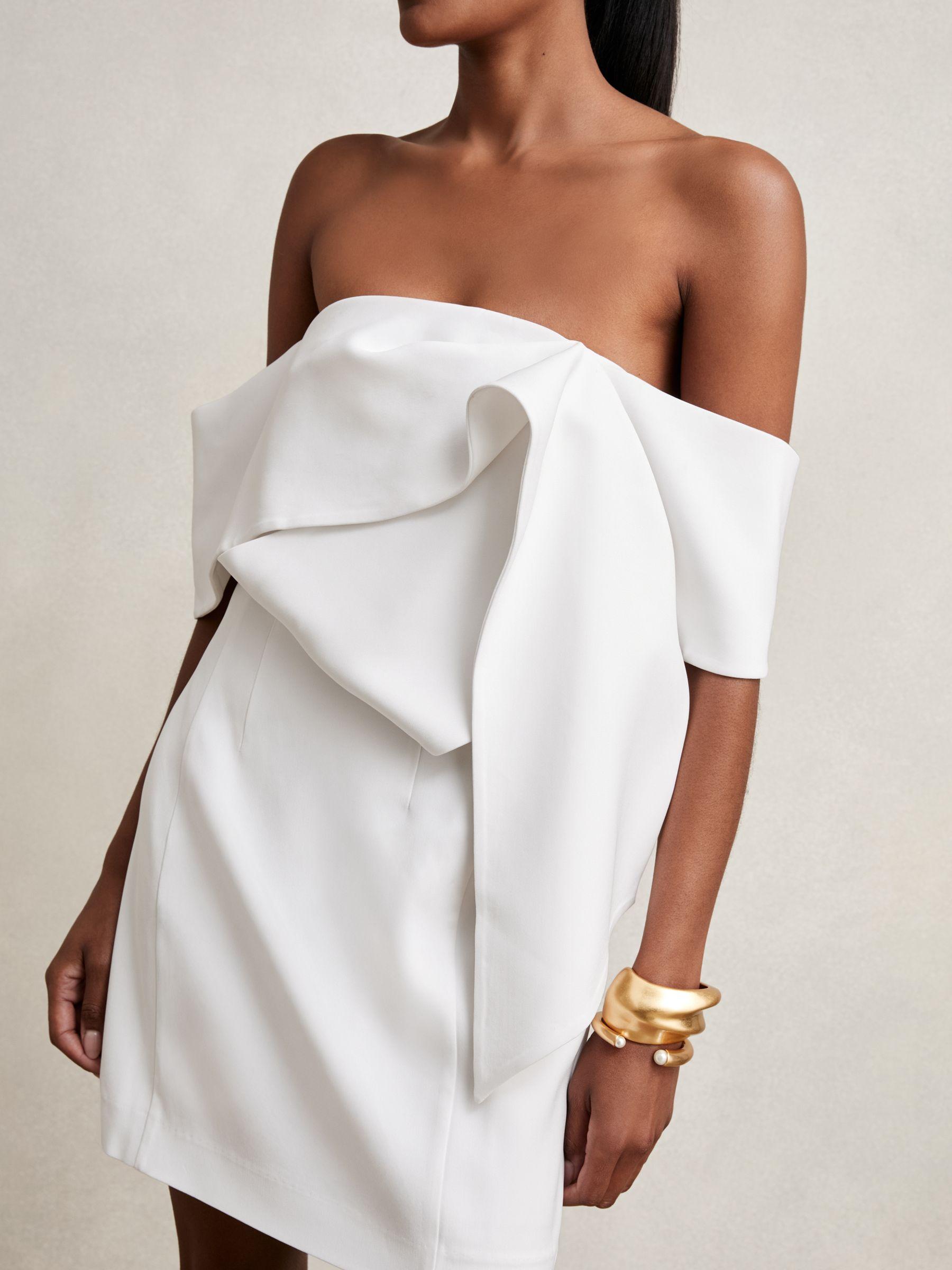 Sculptural Off-Shoulder Mini Dress in Ivory Product Image