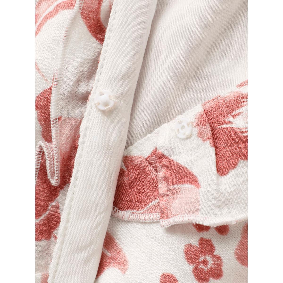 Plus Size Monochrome Floral Print Ruffled Midi Dress Rouge Women Overlap Collar Sleeveless Curvy BloomChic 28/5X Product Image