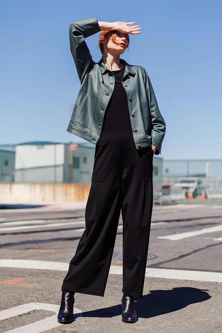 Liquid Leather Button Front Jacket W/ Large Pockets Product Image