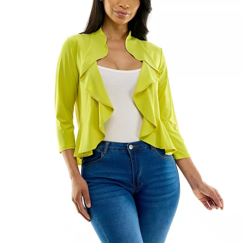 Women's Nina Leonard Ruffle Front Cropped Cardigan,  Product Image