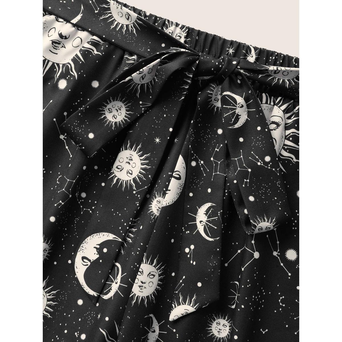 Plus Size Silhouette Floral Print Ties Side Seam Pocket Pants Women BlackFlower Elegant Wide Leg High Rise Everyday Pants BloomChic 18-20/2X Product Image