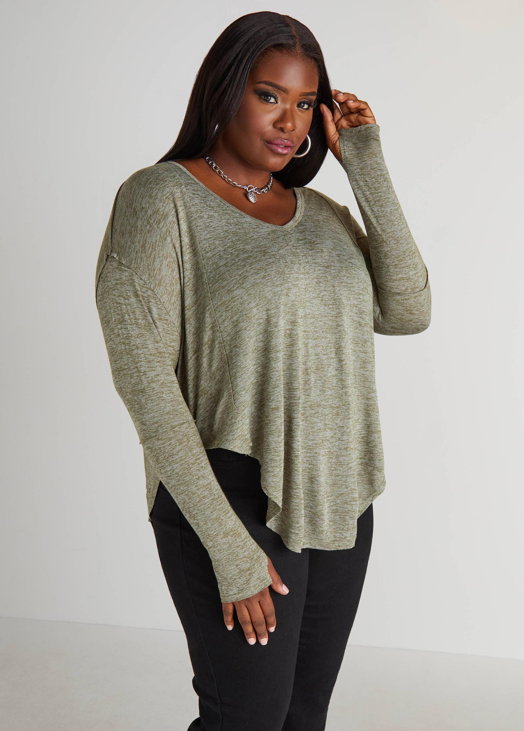 Plus Size Slub Knit V Neck Top Ashley Stewart Product Image