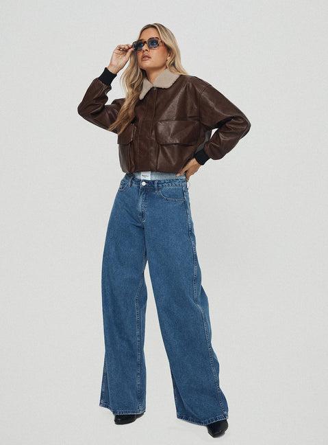 Ramos Low Rise Wide Leg Jeans Mid Blue Wash Product Image