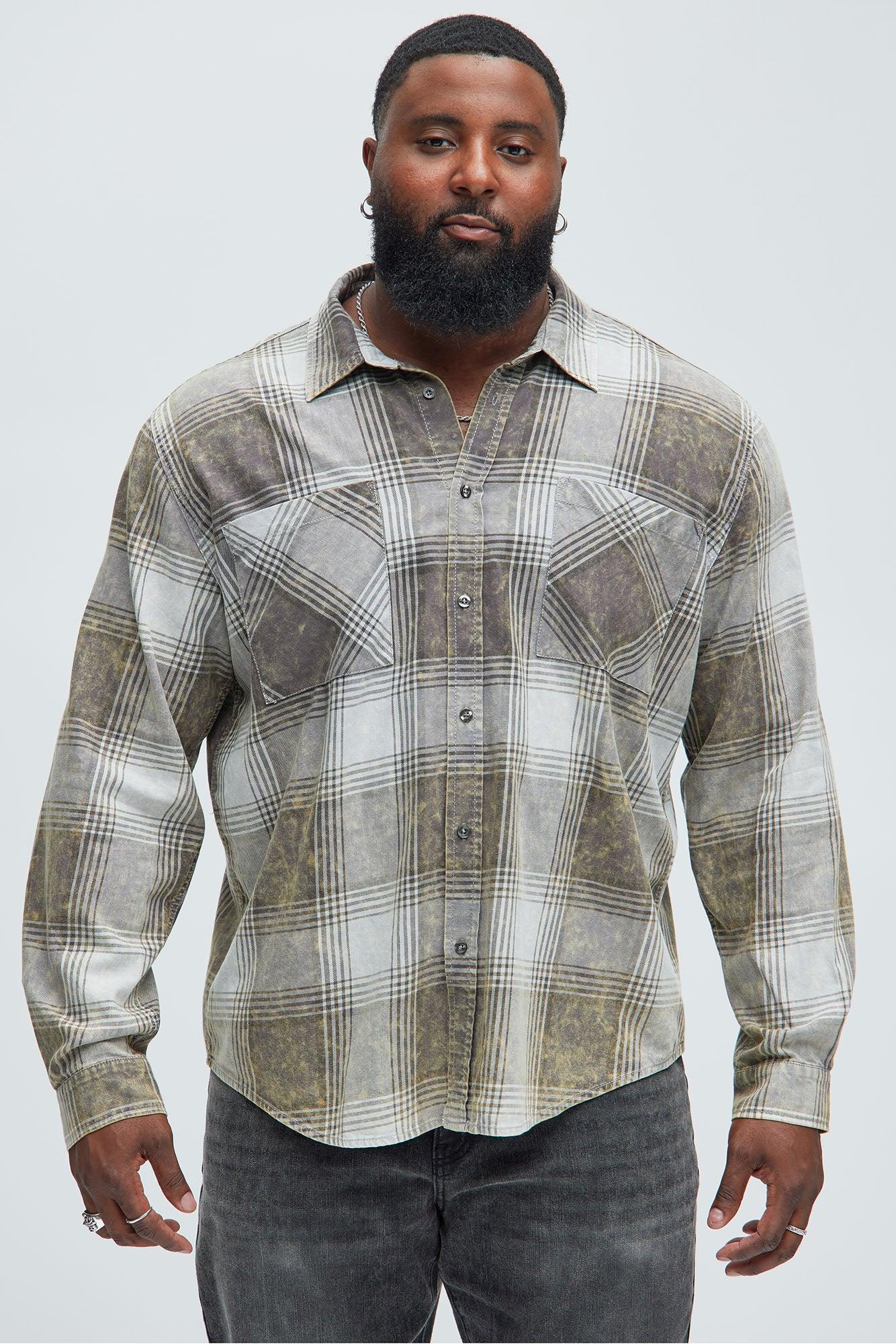 Adams Distressed Plaid Shirt - Grey/combo Product Image