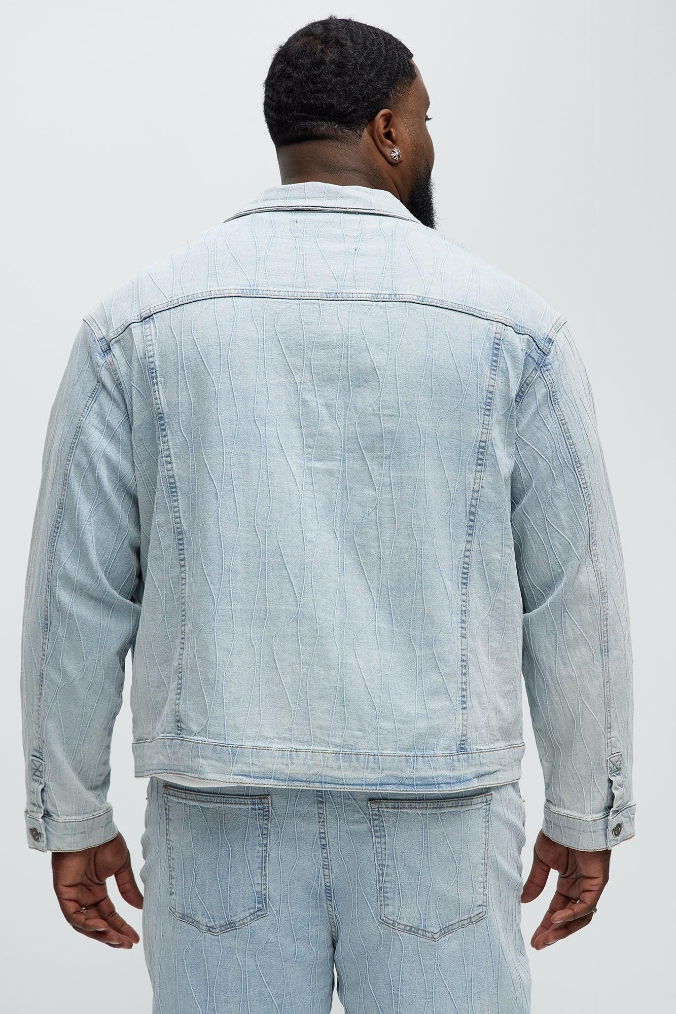 Wavy Jacquard Trucker Denim Jacket - Light Wash Product Image