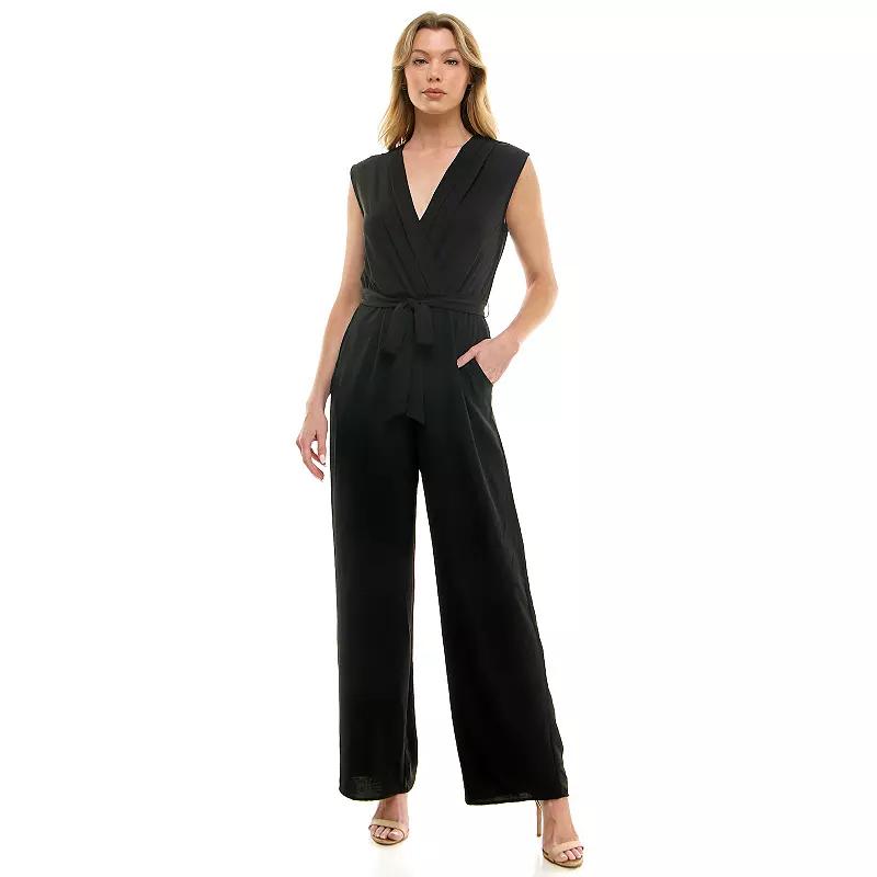 Women's Luxology Surplice Bodice Tie-Front Wide Leg Jumpsuit,  Product Image