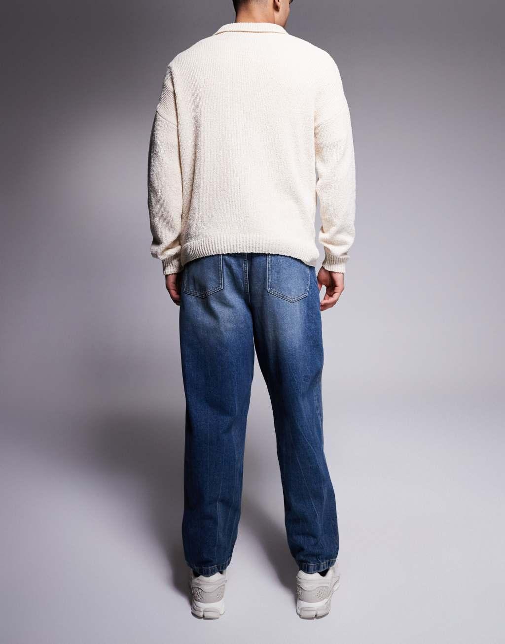 ASOS DESIGN balloon fit jeans with vintage tint in mid dark wash blue Product Image