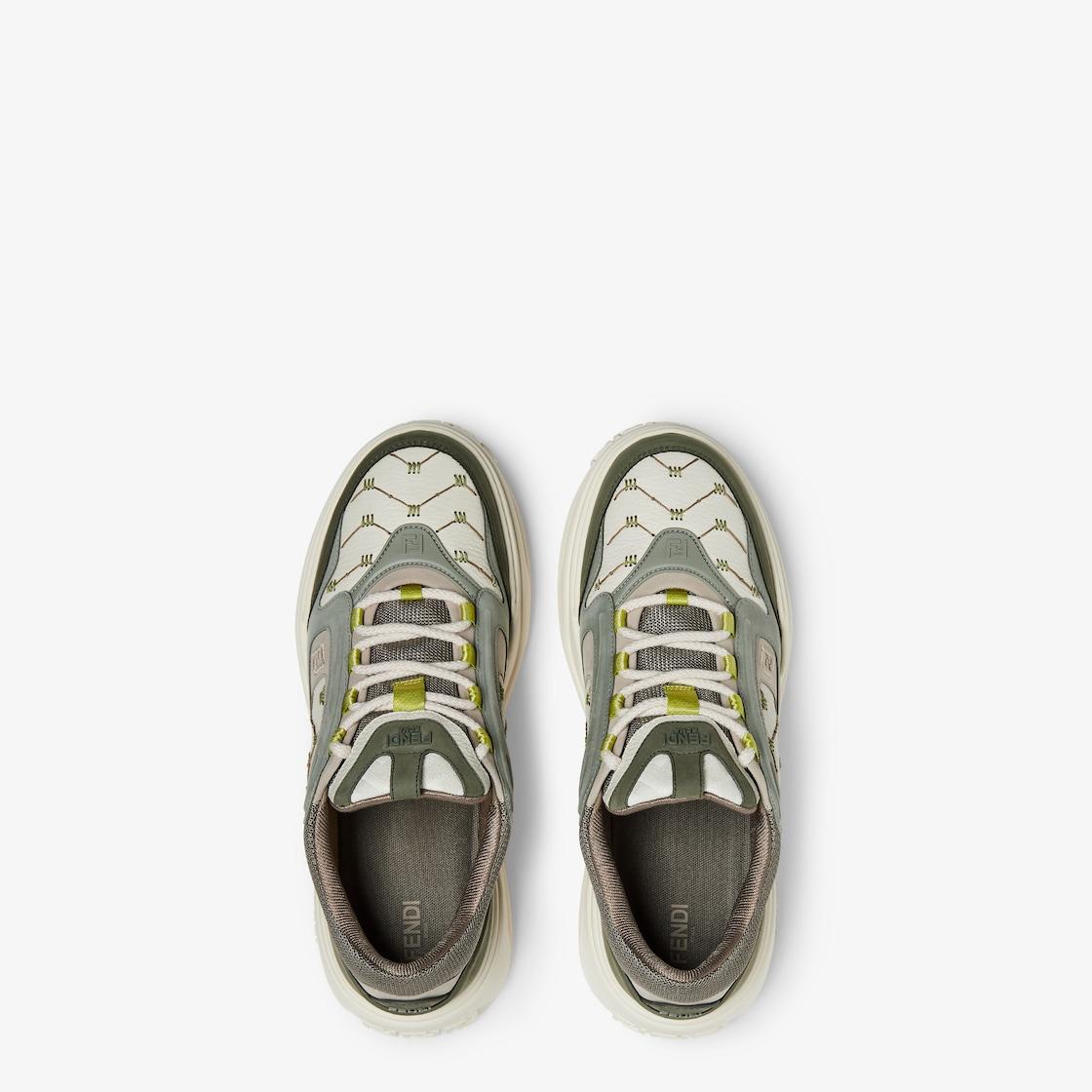 Fendi Force sneakersWhite leather and green nubuck low-tops Product Image
