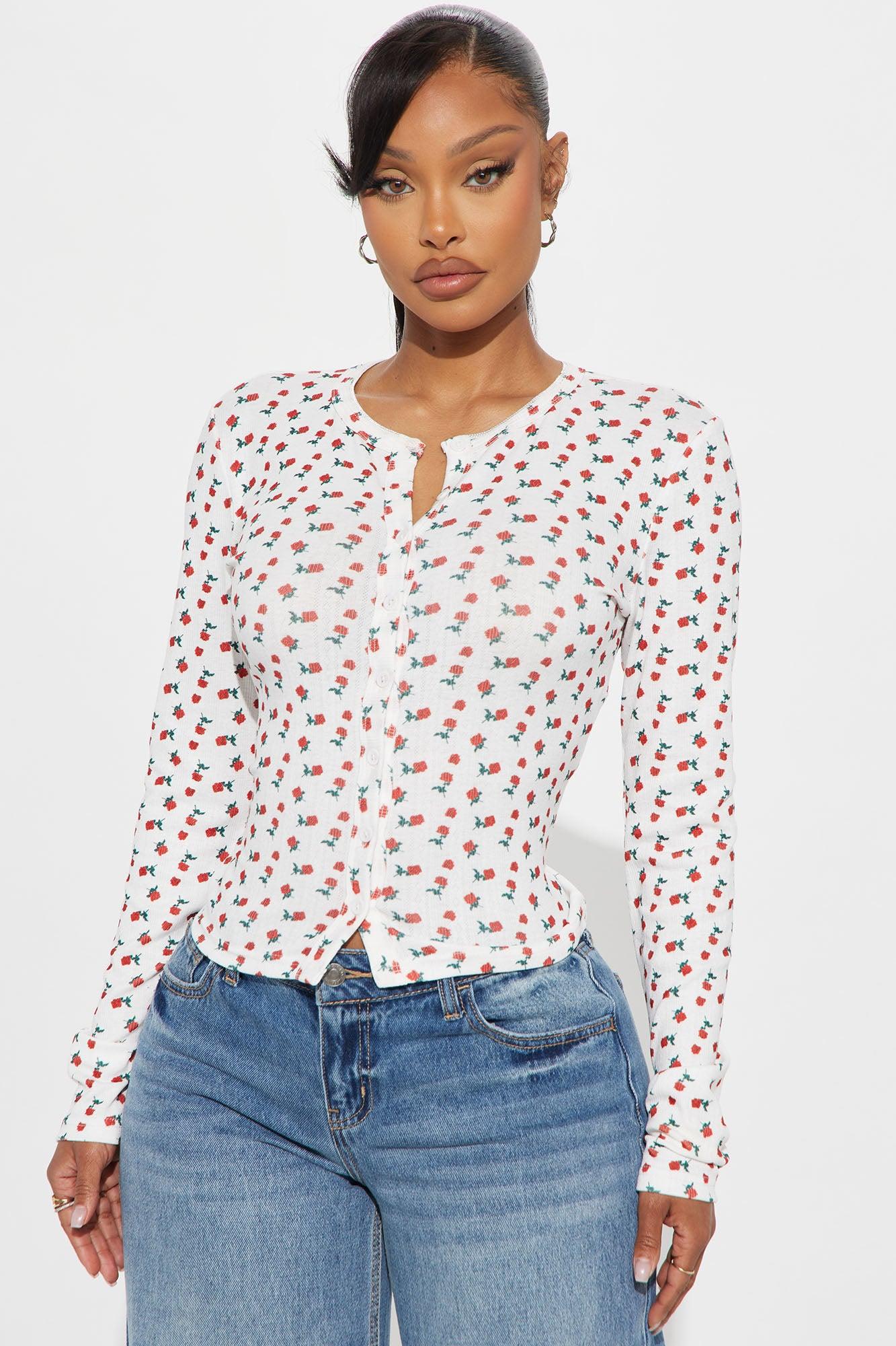 Mia Ditsy Floral Button Front Top - White/combo Product Image