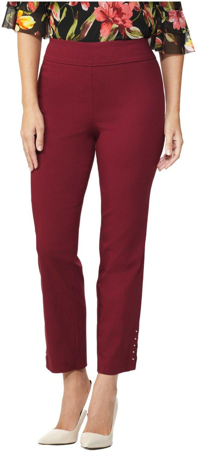 Roz & Ali™ Solid Millennium Tummy Panel Pull On Ankle Pants With Rivet Trim Bottom - Misses Product Image