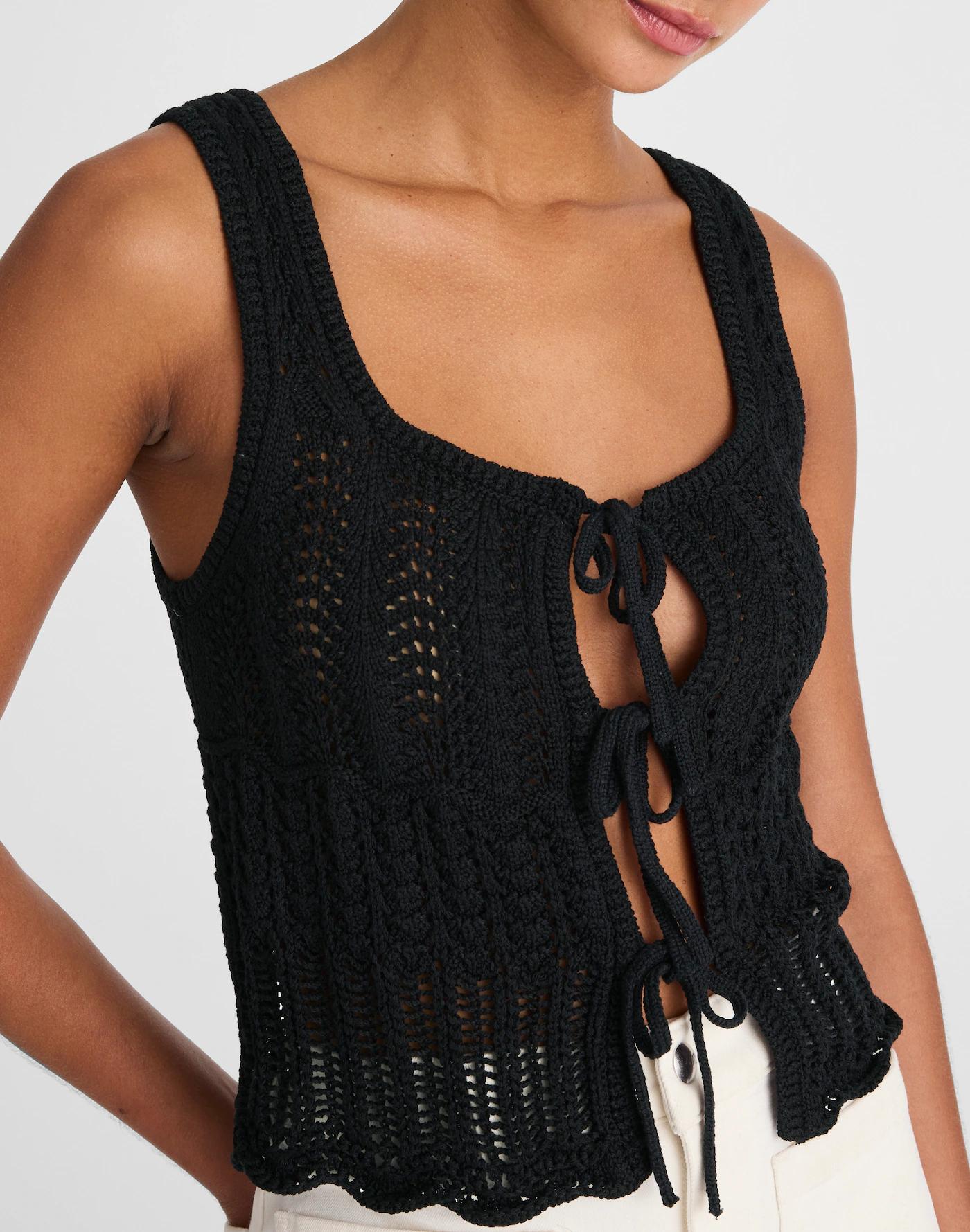 Pointelle-Stitch Tie-Front Sweater Tank Product Image