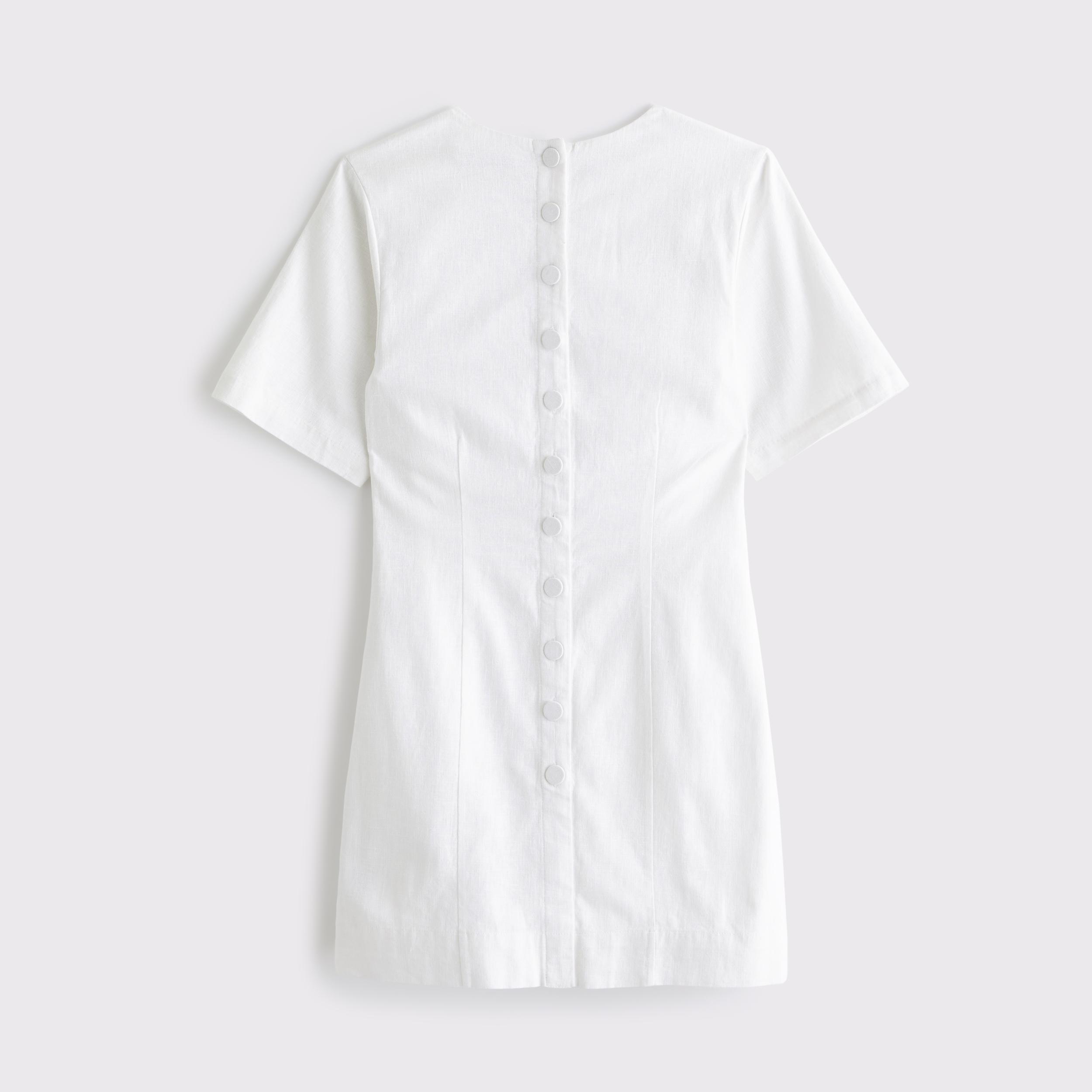 Short-Sleeve Linen-Blend Button Mini Dress Product Image