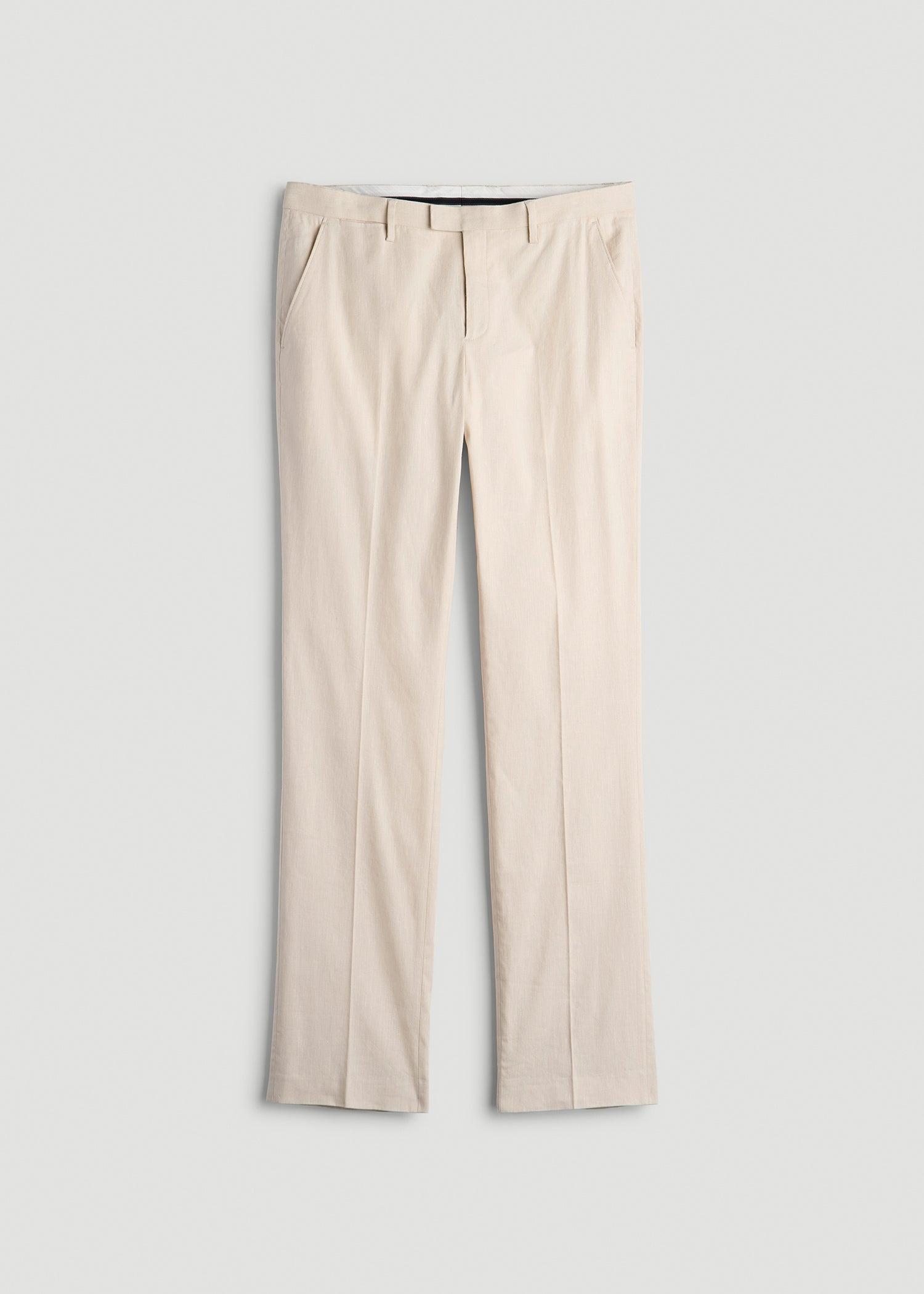 Stretch Linen Dress Pants for Tall Men in Light Beige Linen Male Product Image