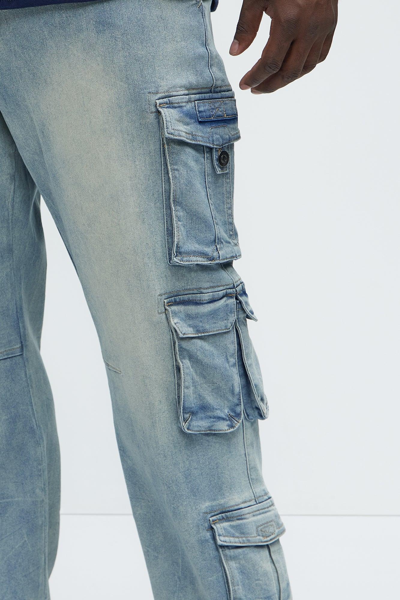 Bidding Straight Cargo Jeans - Light Wash Product Image