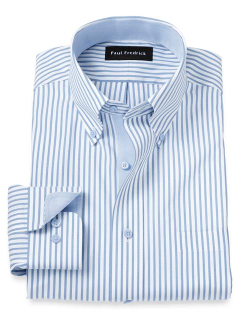 Comfort Stretch Non-Iron Stripe Dress Shirt With Contrast Trim - White/blue Product Image