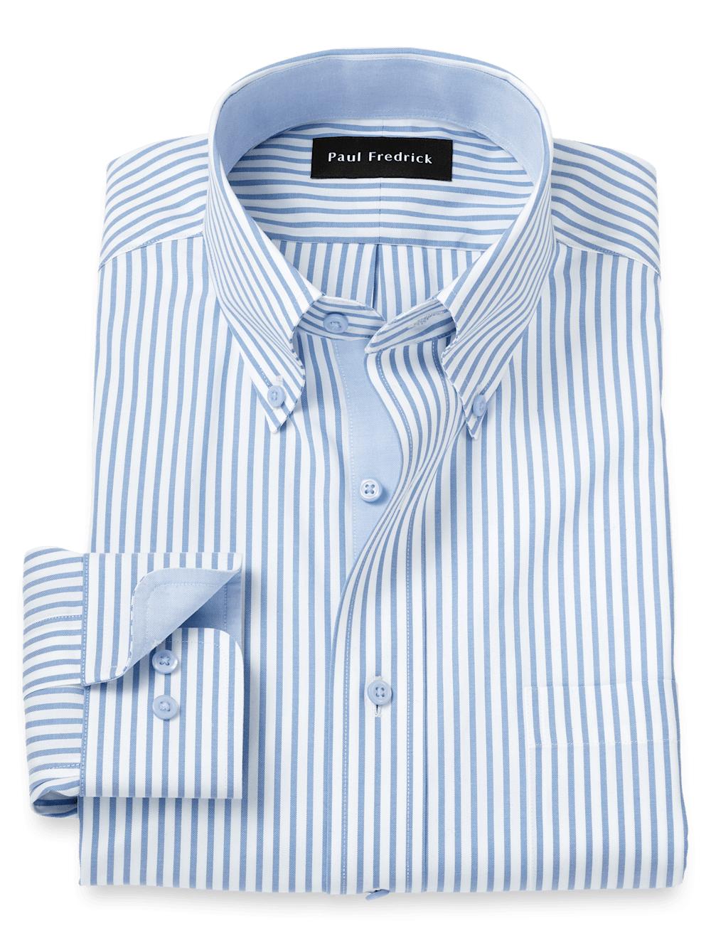 Comfort Stretch Non-Iron Stripe Dress Shirt With Contrast Trim - White/blue Product Image