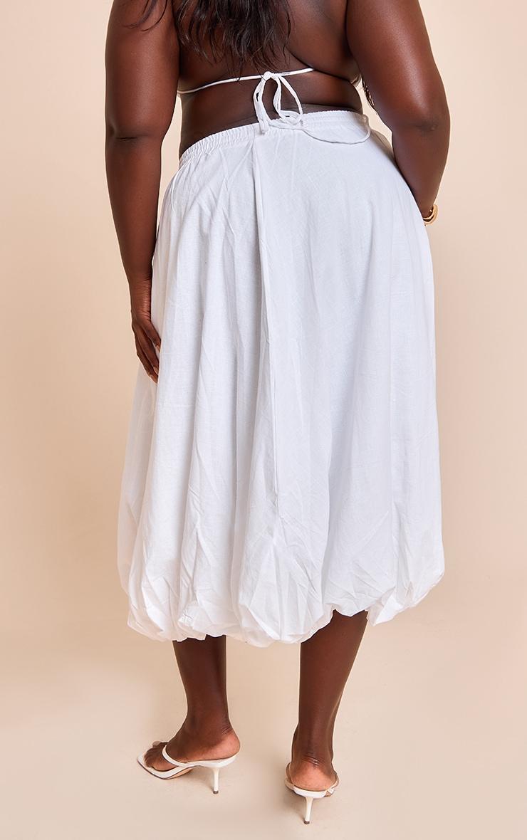Plus White Linen Puffball Maxi Skirt Product Image