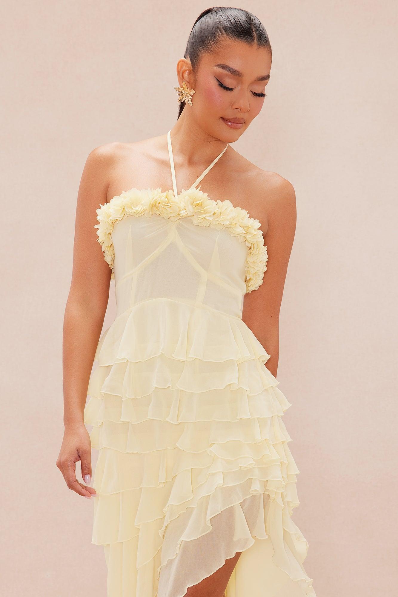 Jasmine Chiffon Midi Dress - Yellow Product Image