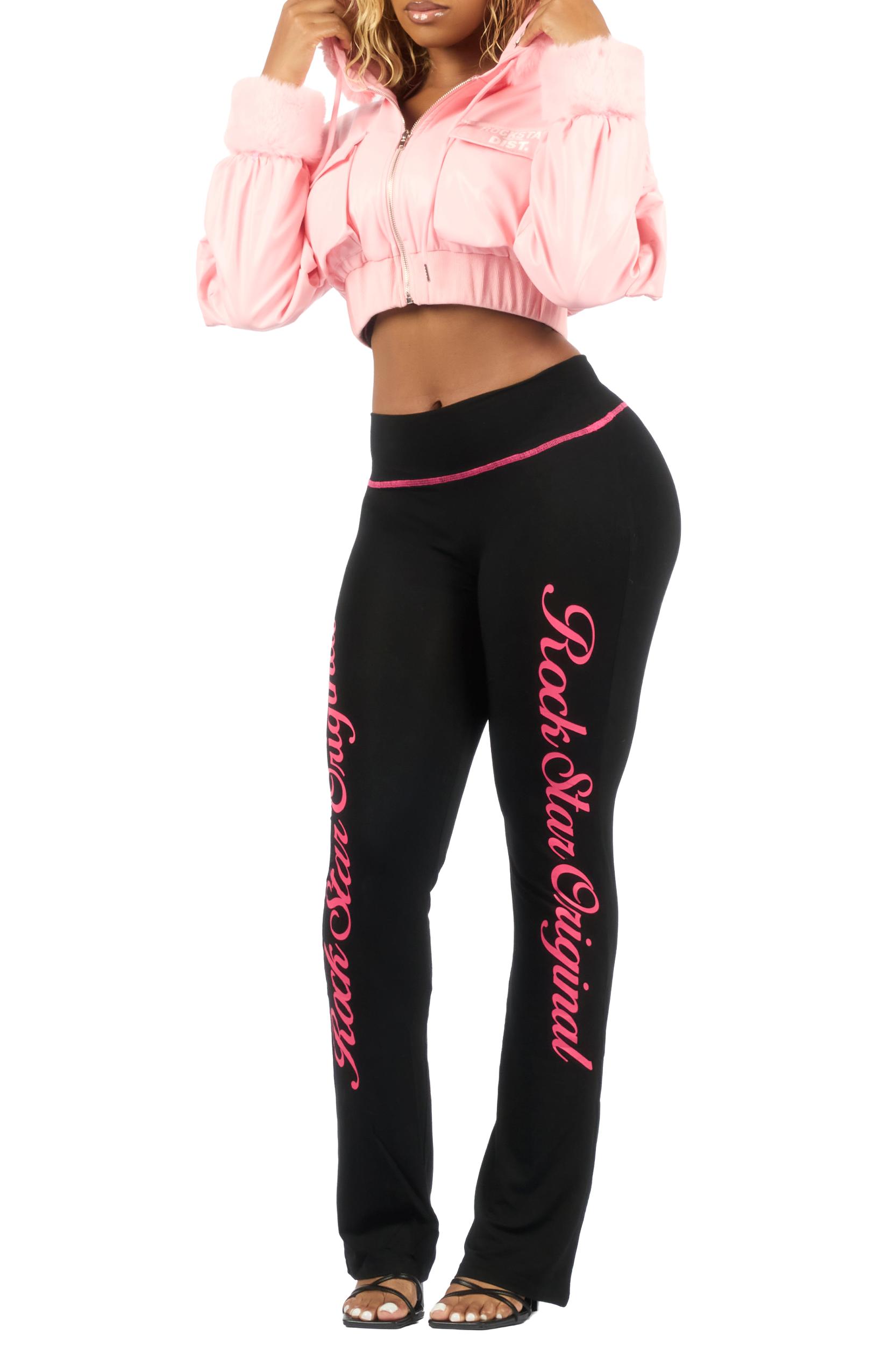 Amyia Pink PU Jacket With Fur Hood Female Product Image