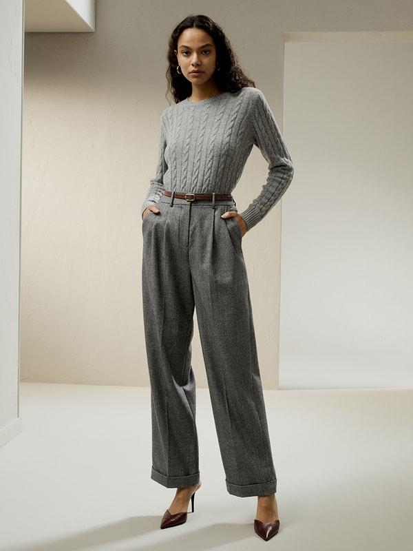 Wide leg wool-flannel suit trousers Product Image