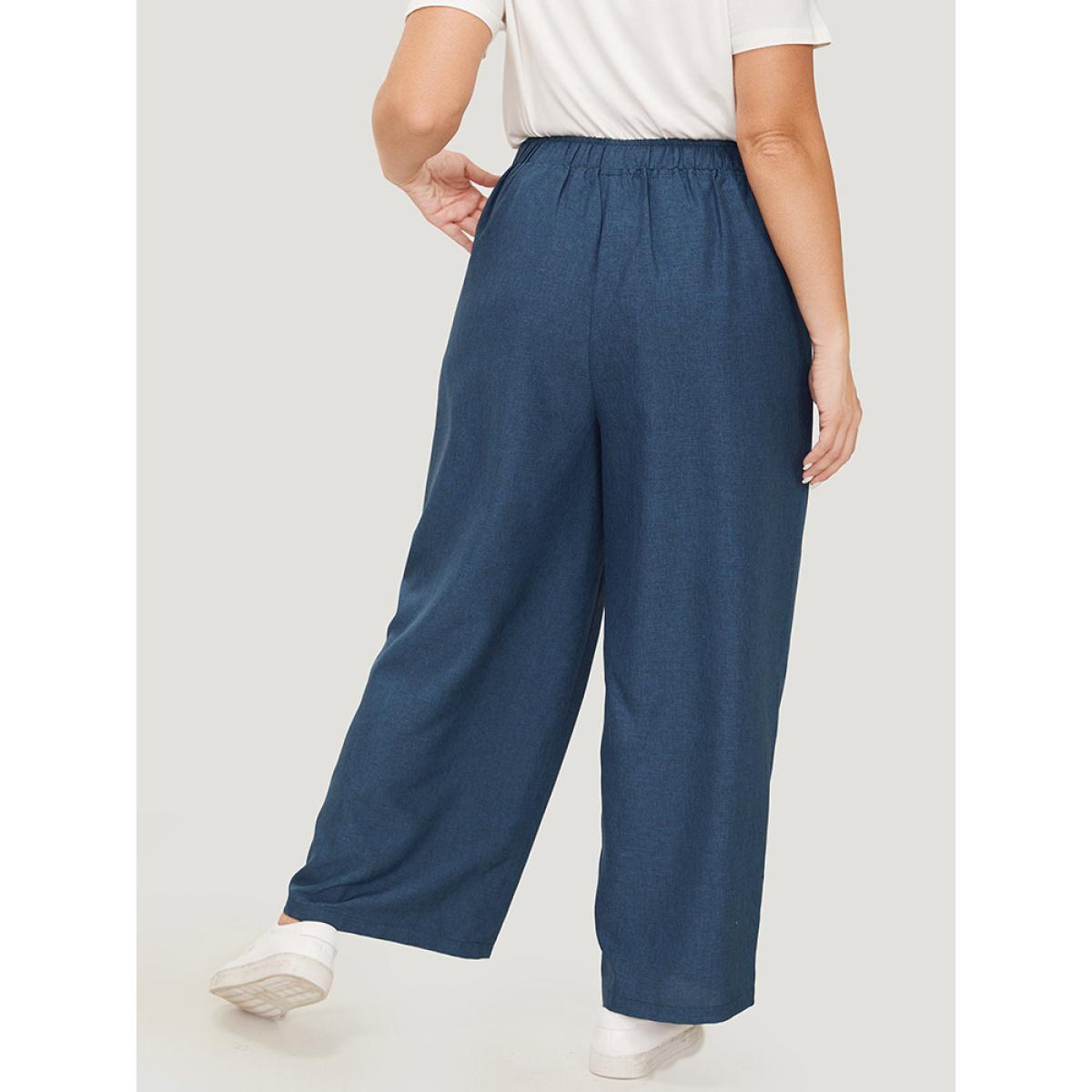 Plus Size Solid Button Detail Wide Leg Pants Women Black Workwear Essentials Wide Leg High Rise Office Pants BloomChic 14-16/1X Product Image