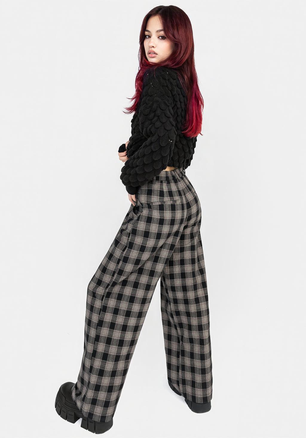 Glenda Wide Leg Check Trousers Product Image