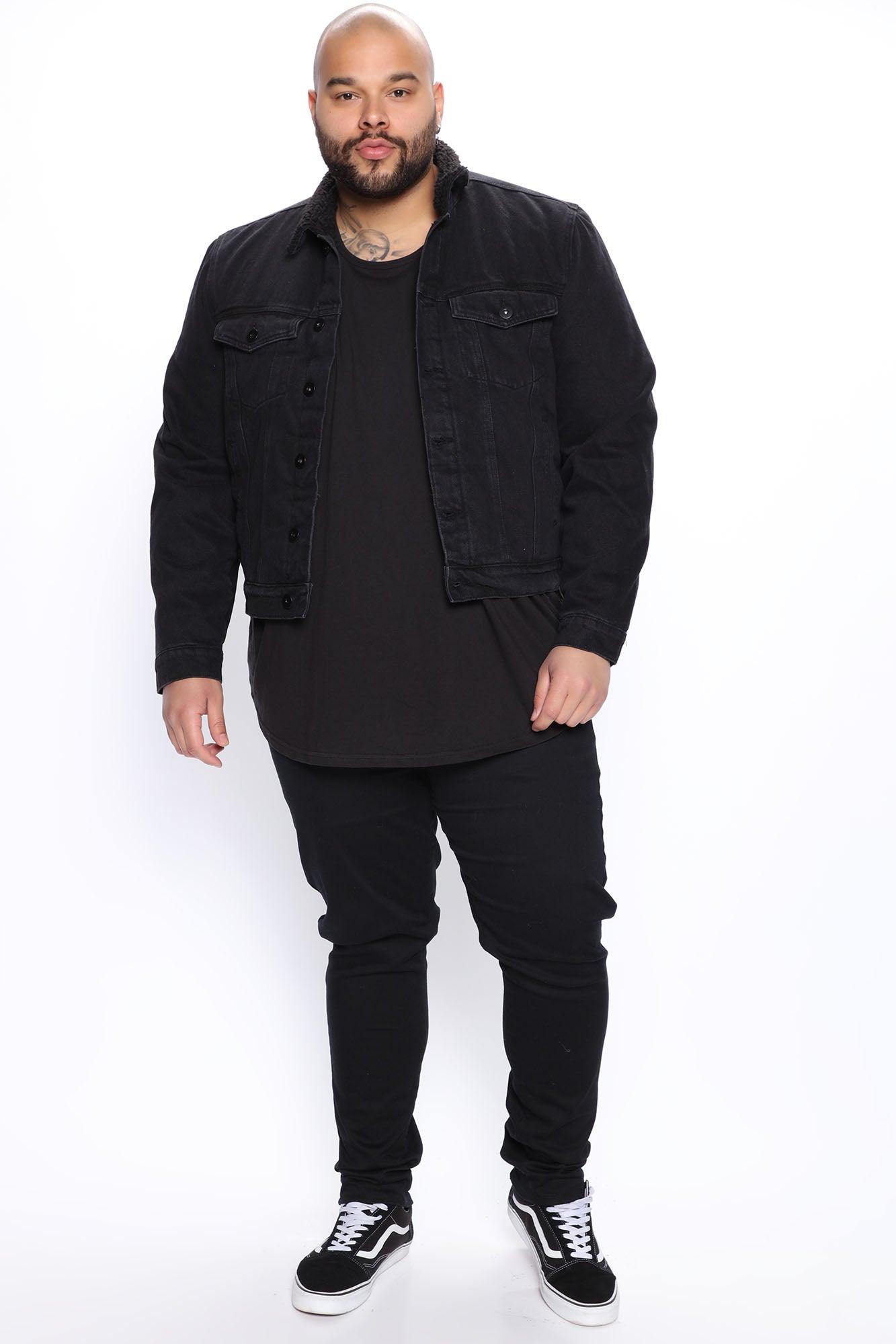 Sherpa Lined Denim Jacket - Black Product Image