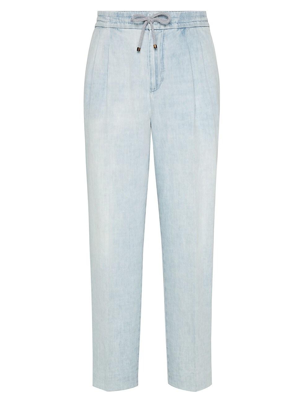 Mens Denim Leisure Fit Trousers with Drawstring and Double Pleats Product Image