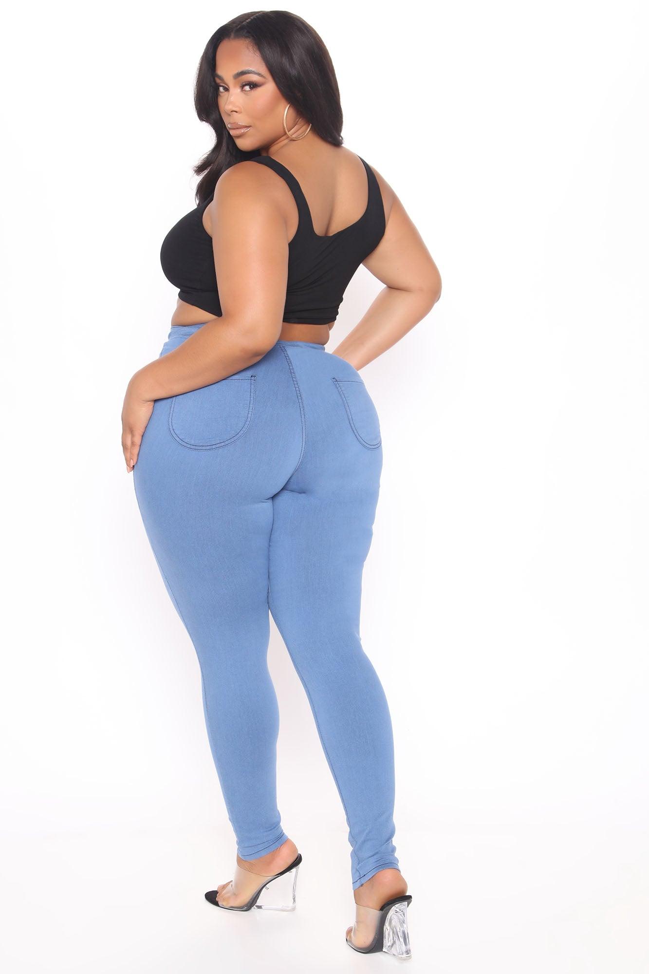 Super High Waist Denim Skinnies - Medium Blue Product Image