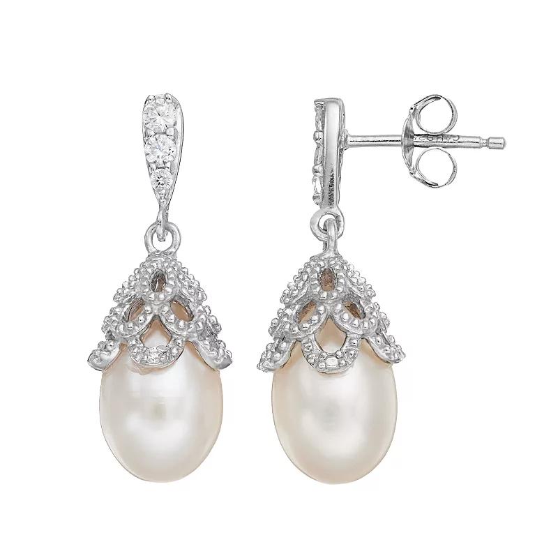 Sophie MillerSterling Silver Dyed Freshwater Cultured Pearl & Cubic Zirconia Drop Earrings, Womens, White Product Image