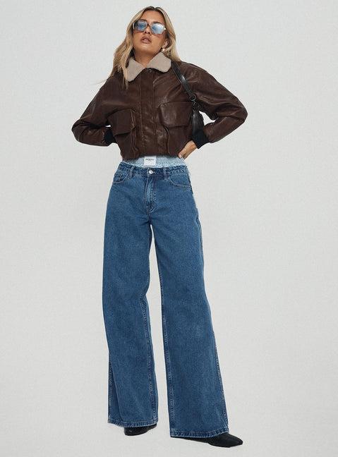 Ramos Low Rise Wide Leg Jeans Mid Blue Wash Product Image